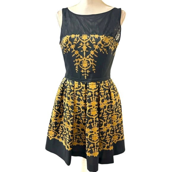 Taylor black and gold cocktail formal party mini dress Size 8 but size 6 fit - Picture 1 of 8